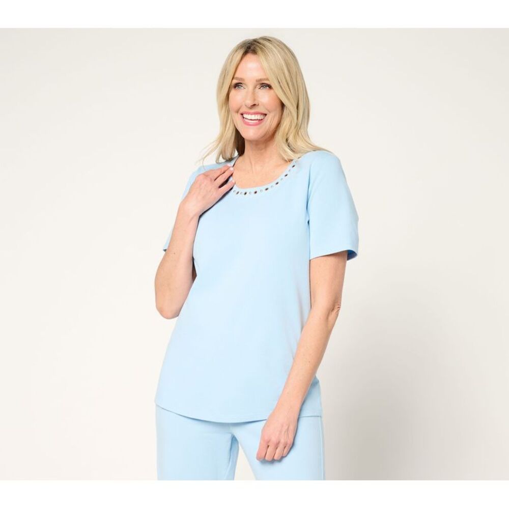 Sport Savvy Women's Top Plus Sz 2X CottonSpan Jersey Tee Grommet Blue A691720
